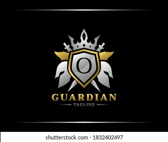 Guardian Shield With O Letter. Abstract Spartan Warrior Logo