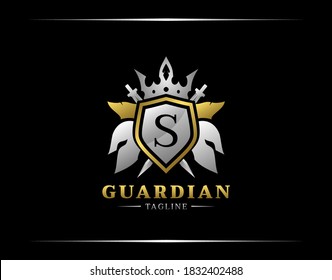 Guardian Shield With S Letter. Abstract Spartan Warrior Logo