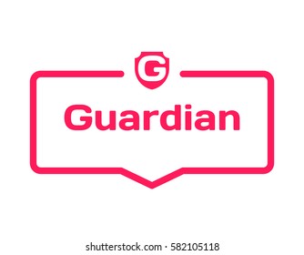 Guardian template dialog bubble in flat style on white background. Basis with shield icon for various word of plot. Stamp for quotes to cards, banners, labels, notes, blog article. Vector