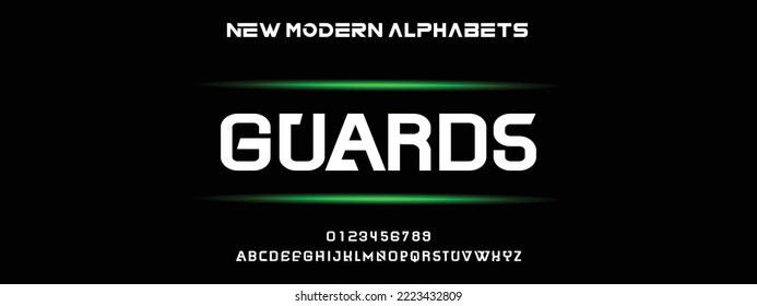 GUARDS Sports minimal tech font letter set. Luxury vector typeface for company. Modern gaming fonts logo design.