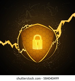 Guard.Shield.Internet guard.Security.Lightning.Yellow background.