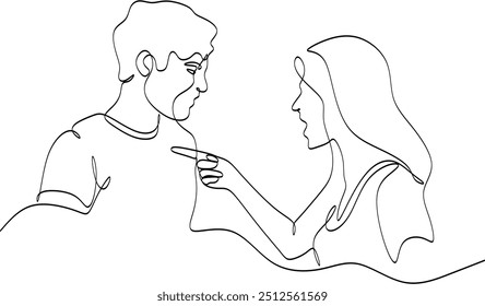 Guarrel between man and woman. Linear drawing  no artificial intelligence.