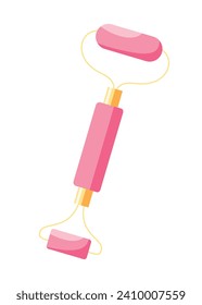 Guasha double side rose quartz facial roller for lifting and rejuvenation. Hand drawn isolated vector illustration