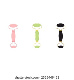 Guasha massage scraping. Roller for Face and Gua Sha Massage. Pink rose, green and black quartz stone roller and Scraping Plate Kit. Anti-Aging Beauty Skincare Tool. Vector illustration.