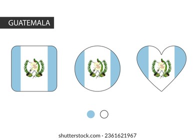 Guatemala 3 shapes (square, circle, heart) with city flag. Isolated on white background.