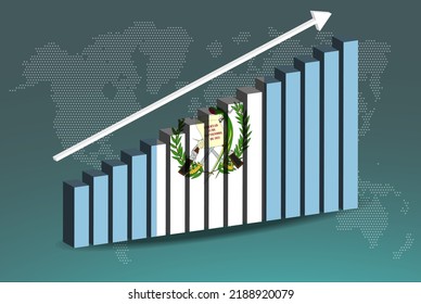 Guatemala 3D bar chart graph vector, upward rising arrow on data, country statistics concept, Guatemala country flag on 3D bar graph, increasing values, news banner idea