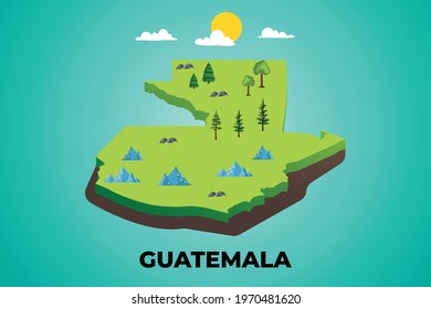 Guatemala 3d isometric map with topographic details mountains, trees and soil vector illustration design