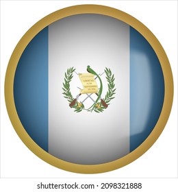 Guatemala 3D rounded Flag Icon with Gold Frame