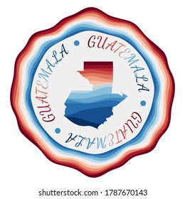 Guatemala badge. Map of the country with beautiful geometric waves and vibrant red blue frame. Vivid round Guatemala logo. Vector illustration.