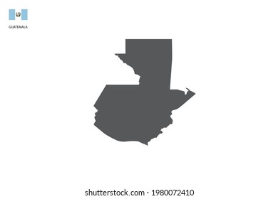 Mapa de sombra negra de Guatemala aislado en fondo blanco con la bandera del icono de Guatemala en la esquina izquierda.