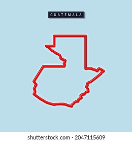 Guatemala bold outline map. Glossy red border with soft shadow. Country name plate. Vector illustration.