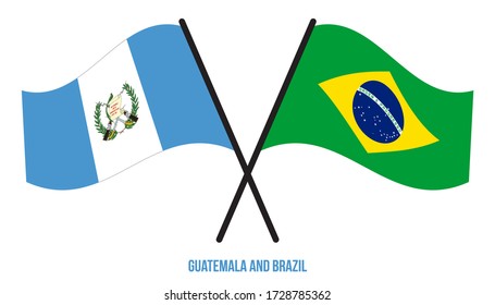 Guatemala and Brazil Flags Crossed And Waving Flat Style. Official Proportion. Correct Colors.