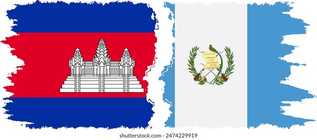 Guatemala and Cambodia grunge flags connection, vector