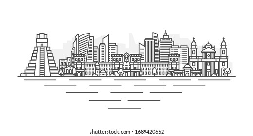 Guatemala City, Guatemala architecture line skyline illustration. Linear vector cityscape with famous landmarks, city sights, design icons. Landscape with editable strokes isolated on white background