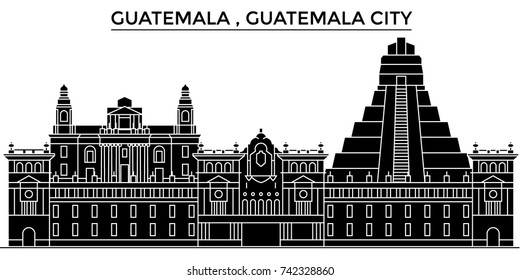 Guatemala , Guatemala City architecture vector city skyline, travel cityscape with landmarks, buildings, isolated sights on background