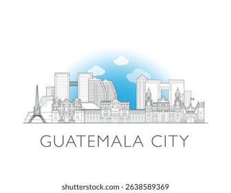 Guatemala City, Guatemala cityscape illustration skyline drawing