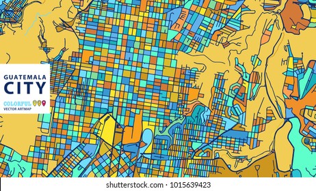 Guatemala City Colorful Vector Artmap. Blue-Orange-Yellow Version for Website Infographic, Wall Art and Greeting Card Backgrounds.