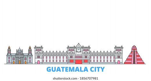 Guatemala, Guatemala City line cityscape, flat vector. Travel city landmark, oultine illustration, line world icons