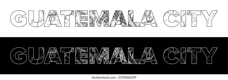 Guatemala City City Name (Guatemala, North America) with black white city map illustration vector