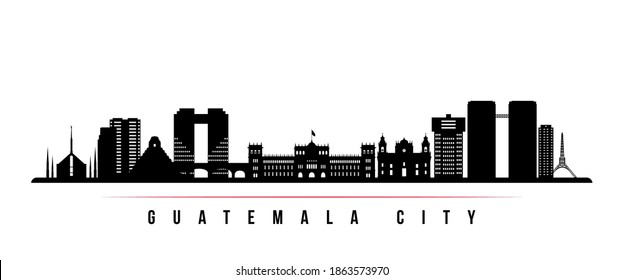 Guatemala City skyline horizontal banner. Black and white silhouette of Guatemala City, Guatemala. Vector template for your design. 