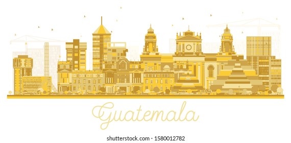 Guatemala City Skyline Silhouette with Golden Buildings Isolated on White. Vector Illustration. Business and Tourism Concept with Historic Architecture. Guatemala Cityscape with Landmarks.