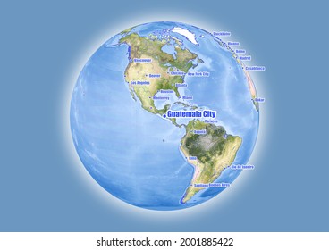 Guatemala City-Guatemala is shown on vector globe map. The map shows Guatemala City-Guatemala 's location in the world.