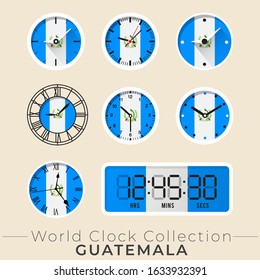 Guatemala clock : Set of national flag clock : Vector Illustration