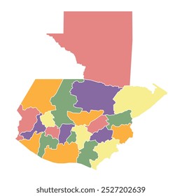 Guatemala Mapa coloreado con regiones aisladas sobre fondo blanco. Mapa de Guatemala. Ilustración vectorial