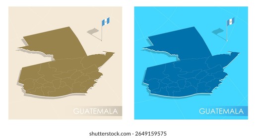 Bandeira do país da Guatemala instalada no ponto do mapa geográfico de posicionamento do território do país. Banner da Comunidade da Guatemala em terra e mar. Festivo patriótico modelo de formato HD para o dia da independência