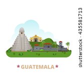 Guatemala country flat cartoon style historic sight showplace web site vector illustration. World vacation travel America collection. La Merced Church Antigua Tikal Temple Castillo San Felipe Lara.