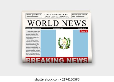 Guatemala country newspaper with flag, breaking news on newsletter, Guatemala news concept, gazette page with headline, journal with country flag, reading newspaper, streamer headline