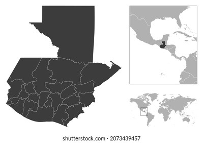 Guatemala - detailed country outline and location on world map. Vector illustration