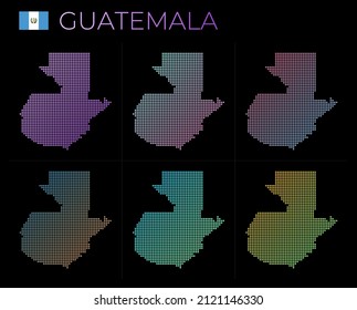 Guatemala dotted map set. Map of Guatemala in dotted style. Borders of the country filled with beautiful smooth gradient circles. Vibrant vector illustration.