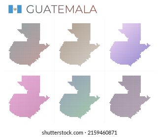Guatemala dotted map set. Map of Guatemala in dotted style. Borders of the country filled with beautiful smooth gradient circles. Trendy vector illustration.