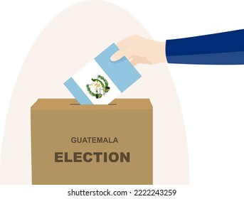 Guatemala election and vote concept, political selection, man hand and ballot box, democracy and human rights idea, election day, vector asset with Guatemala flag