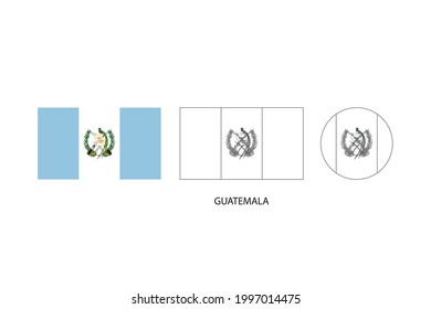 Guatemala flag 3 versions, Vector illustration, Thin black line of rectangle and the circle on white background.