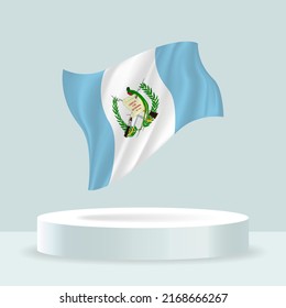 Guatemala flag. 3d rendering of the flag displayed on the stand. Waving flag in modern pastel colors. Flag drawing, shading and color on separate layers, neatly in groups for easy editing.