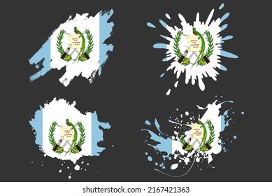 Guatemala flag brush splash vector set, country logo asset, paint grunge illustration concept, Guatemala flag brush stroke grunge effect, water splash mask, creative country flag logo idea