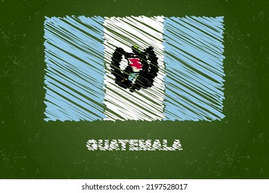 Guatemala flag with chalk effect on green chalkboard, hand drawing country flag concept, green blackboard with Guatemala flag, chalk texture, flag for kids, classroom material