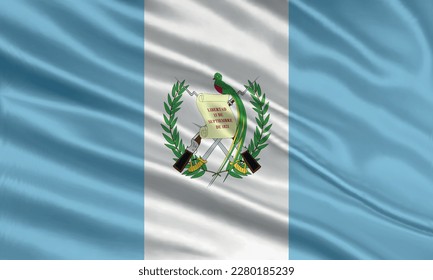 Diseño de la bandera de Guatemala. ondeando la bandera de Guatemala hecha con satén o tela de seda. Ilustración vectorial.