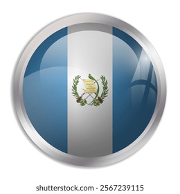 Guatemala flag - glossy circle button displays a colorful flag representing a country cultural identity and heritage. The essence of national pride and unity.