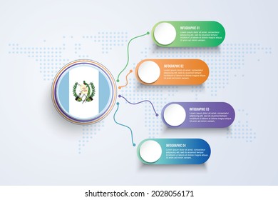 Guatemala Flag with Infographic Design isolated on Dot World map. Vector illustration.