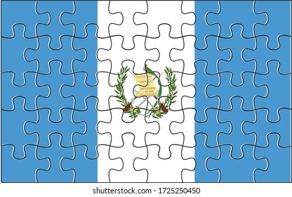 Guatemala Flag Jigsaw Puzzle. Vector illustration. 40 pieces of puzzles.