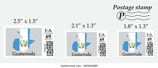 Guatemala flag map on postage stamp different size.