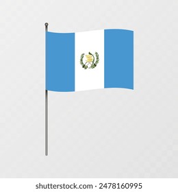 Bandera de Guatemala en asta de bandera. Ilustración vectorial.