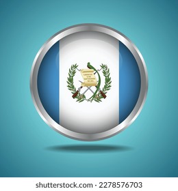 The Guatemala flag. Round glossy. Silver frame. Isolated on color gradient background