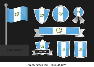 Guatemala flag set. Collection of Guatemalan national emblems. Flat design of flags collection.