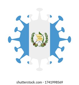 Guatemala flag in virus shape, symbolizing COVID-19 pandemic.