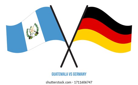 Guatemala and Germany Flags Crossed And Waving Flat Style. Official Proportion. Correct Colors.