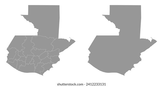 Mapa gris de Guatemala con departamentos. Ilustración vectorial.